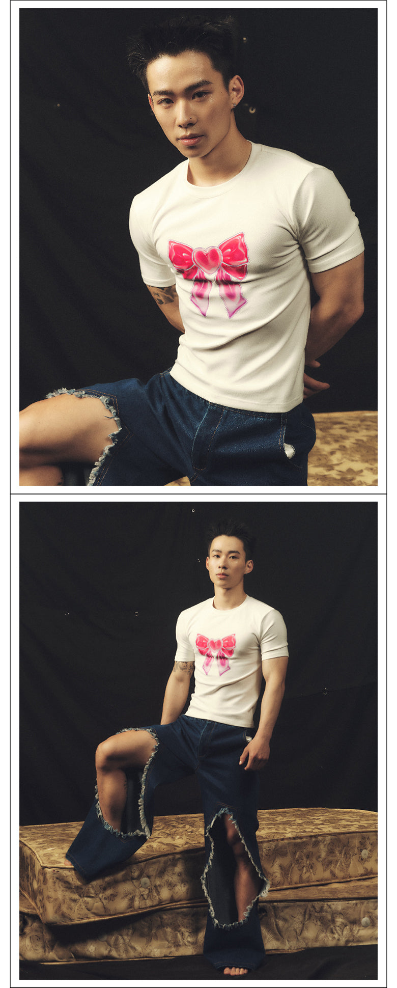 Oversized distressed washed jeans