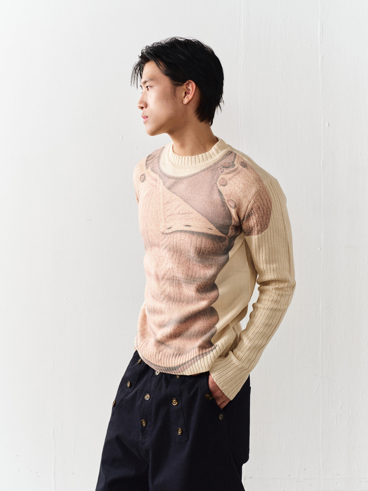 Layered printed knit sweater