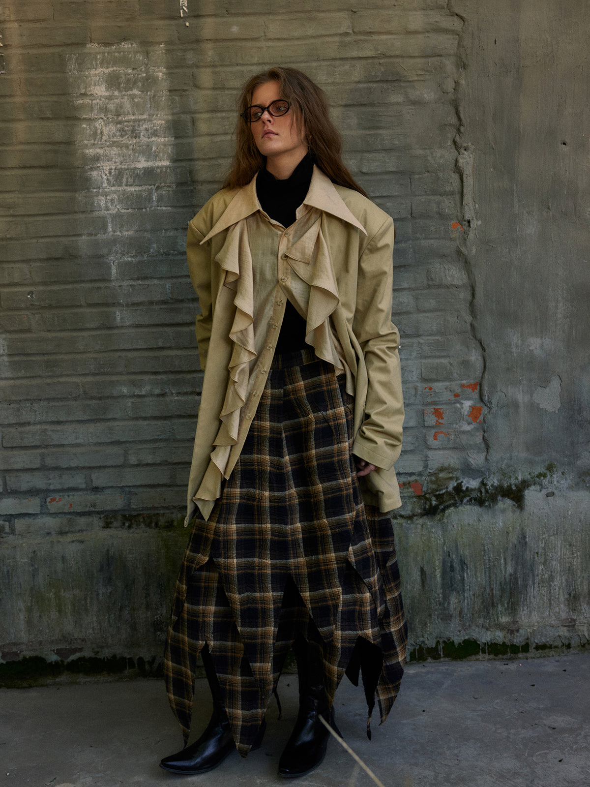 Double layered ruffle collar vintage suit