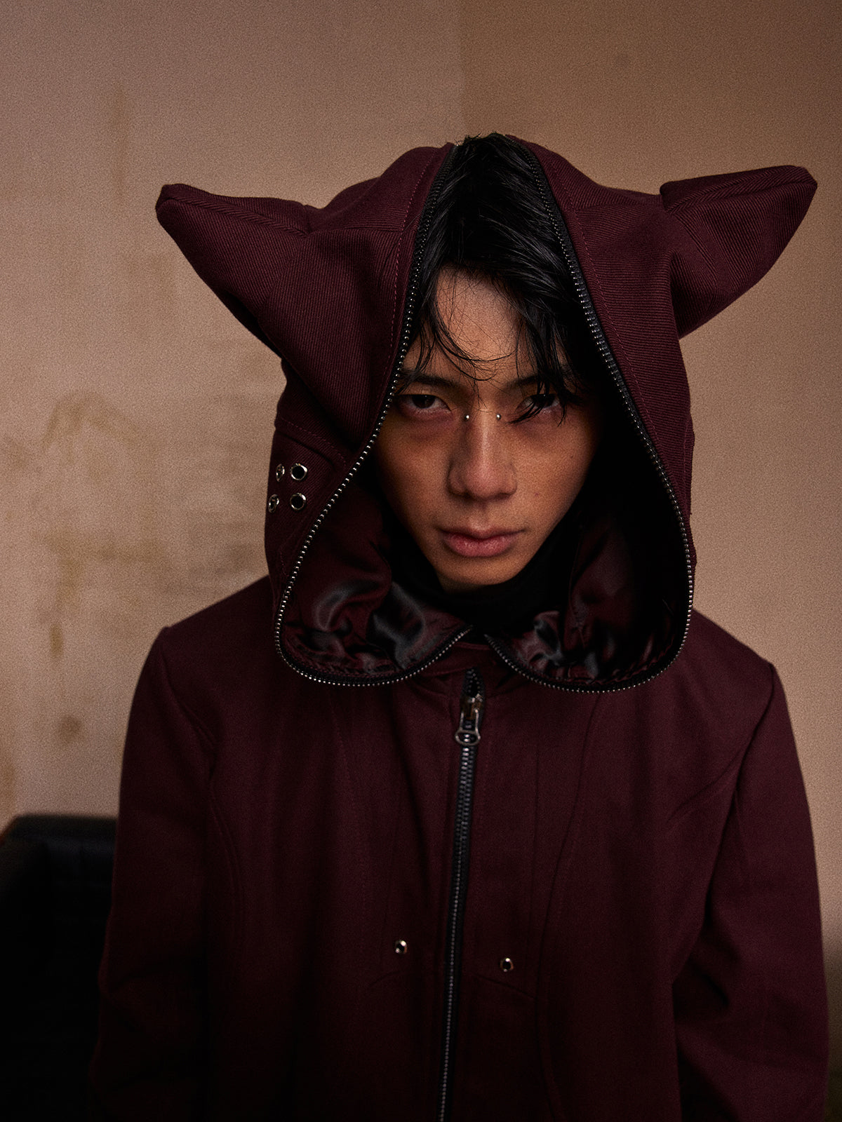 Dark red perforated jacket