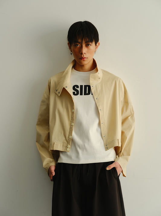 Front short back long standing collar shirt