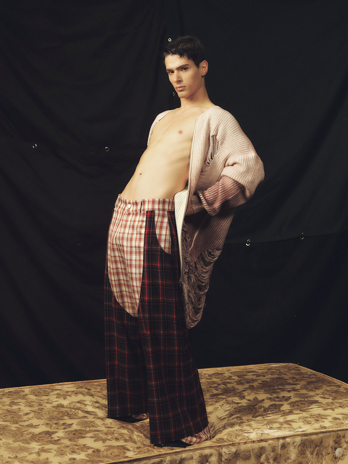 Double layered checkered pants