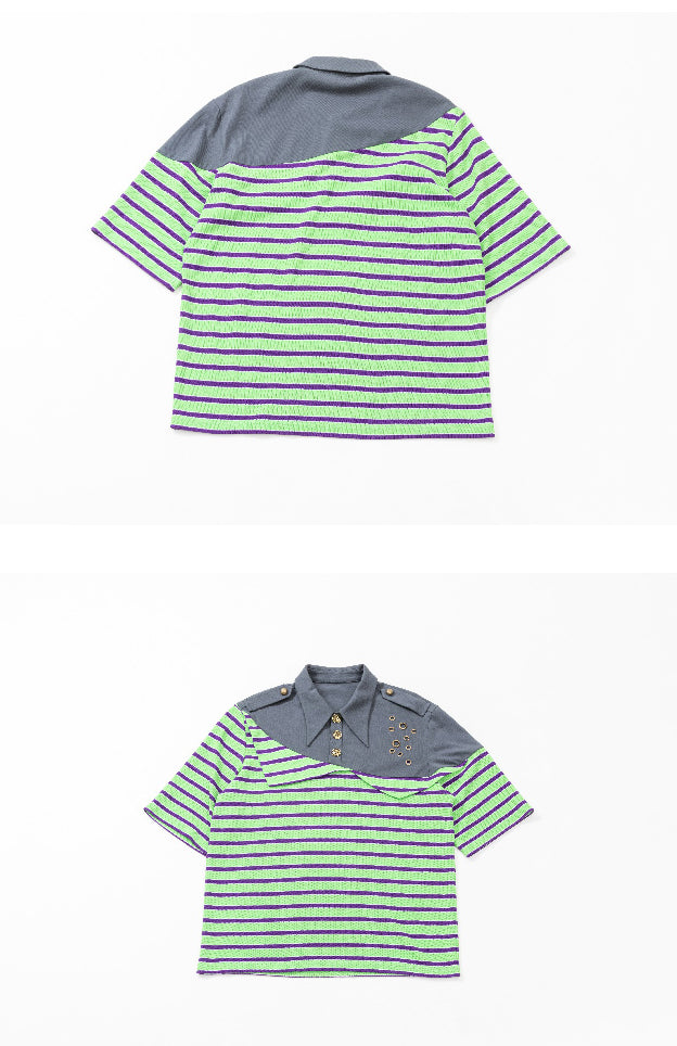 Striped patchwork polo shirt