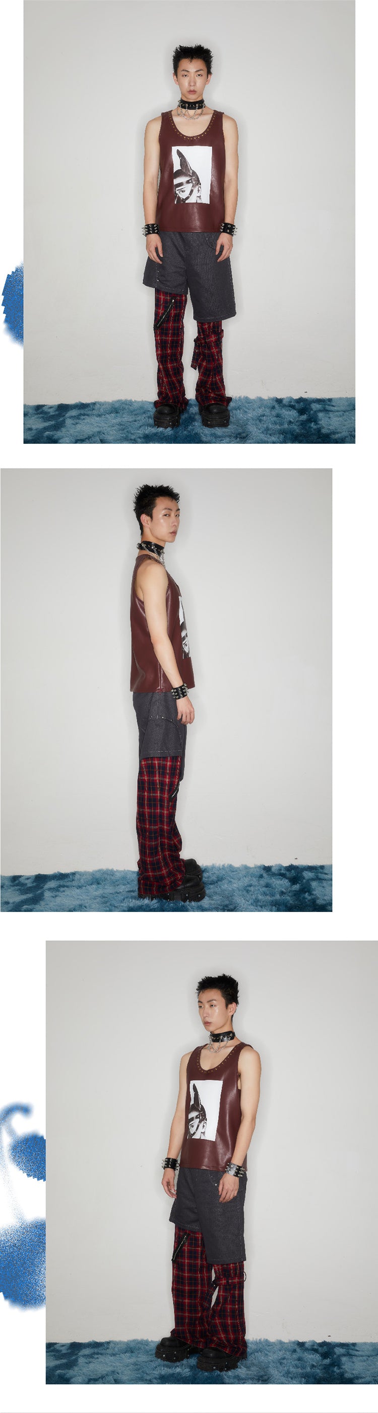 Workwear plaid strap pants