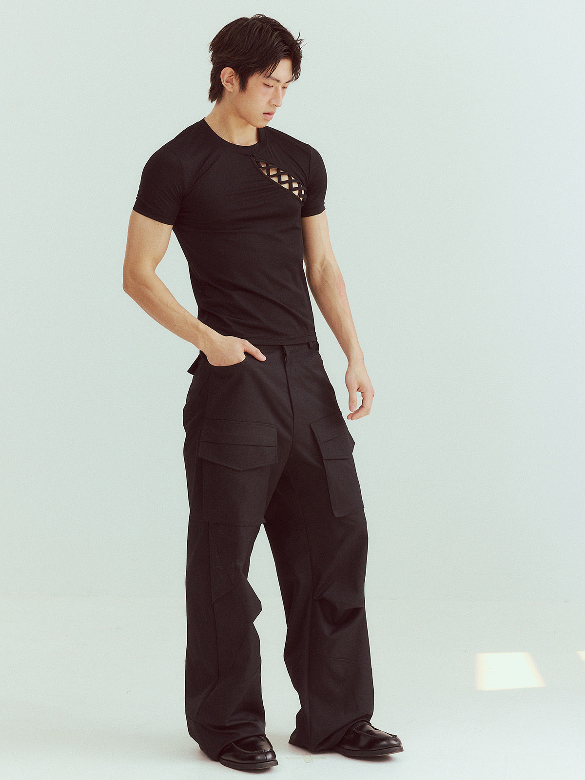 Ripped Cross-Back Short Sleeve Top