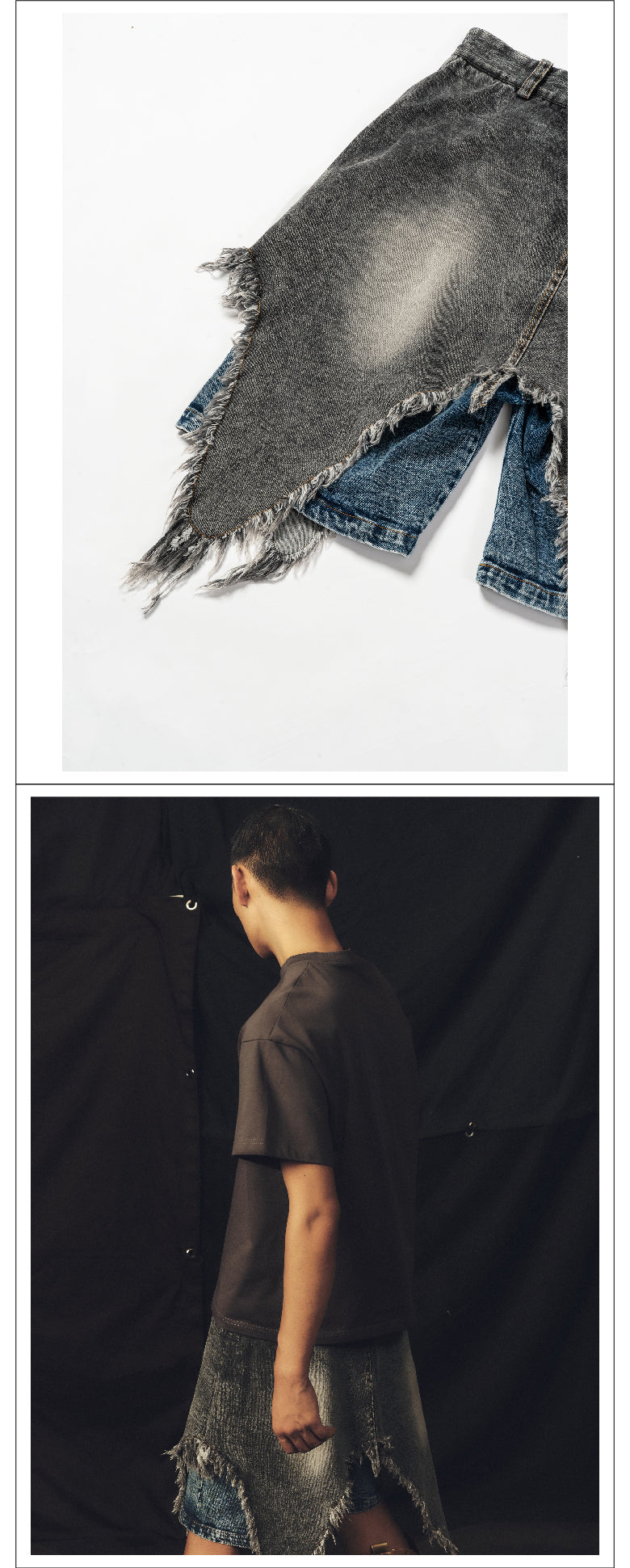 Double layered ruffled washed denim shorts