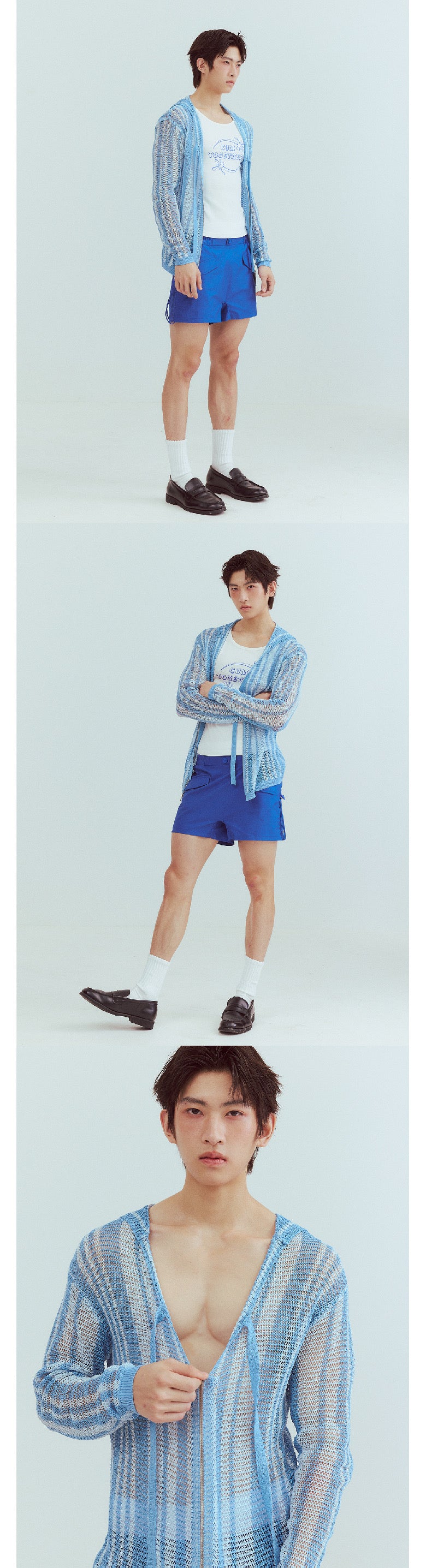 Vacation-style hollow-out knitted shirt