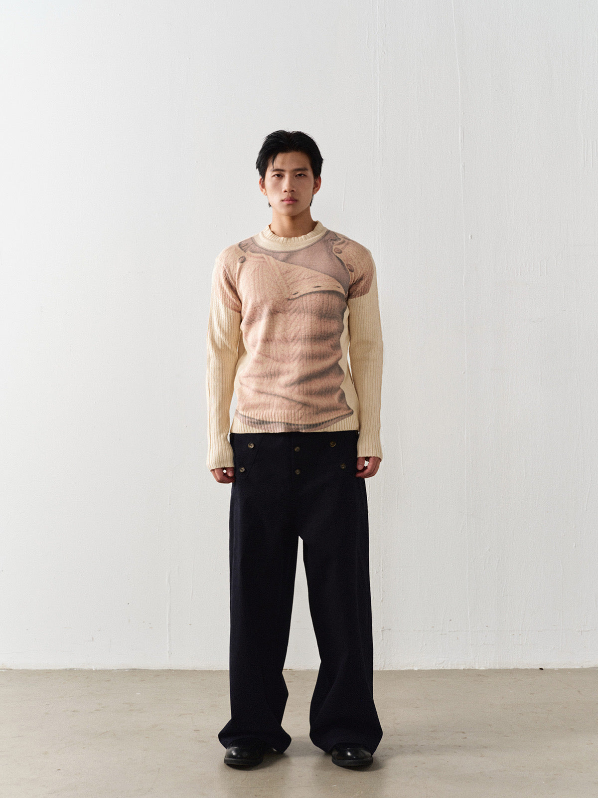 Layered printed knit sweater