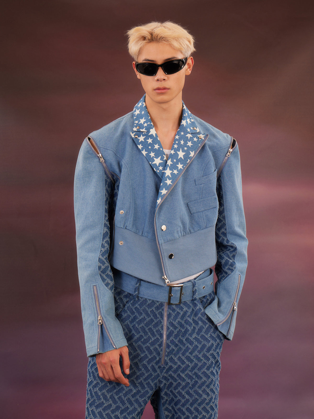 Denim sleeves detachable short jacket