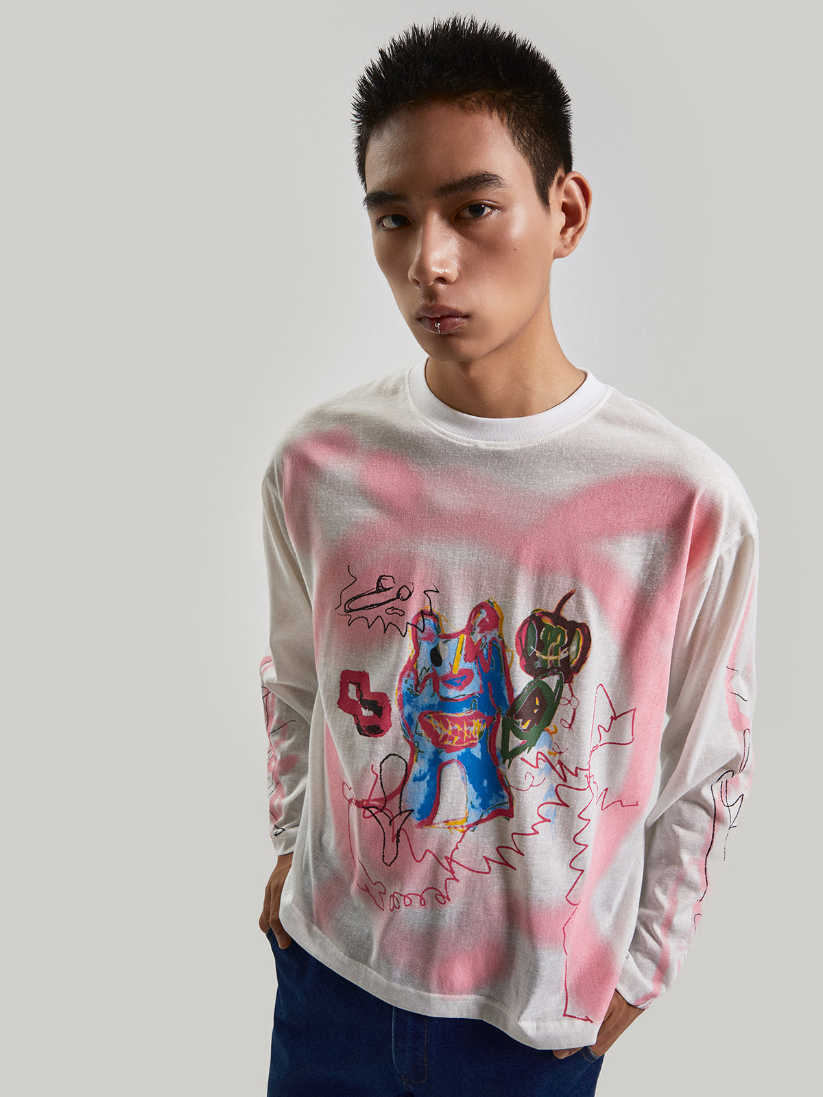 Graffiti Bear Face Long Sleeve T-shirt
