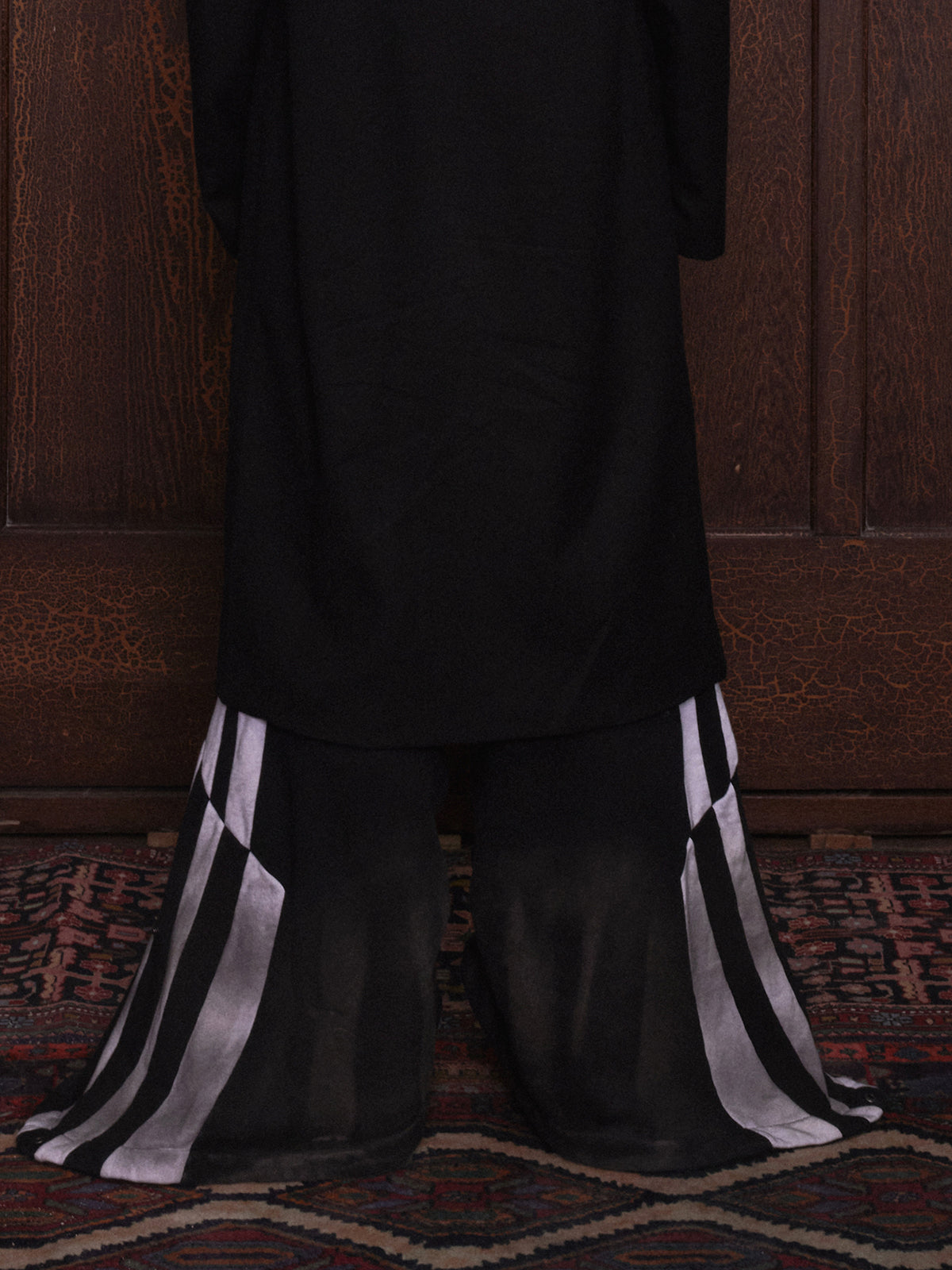 Two tone printed wide leg sports pants