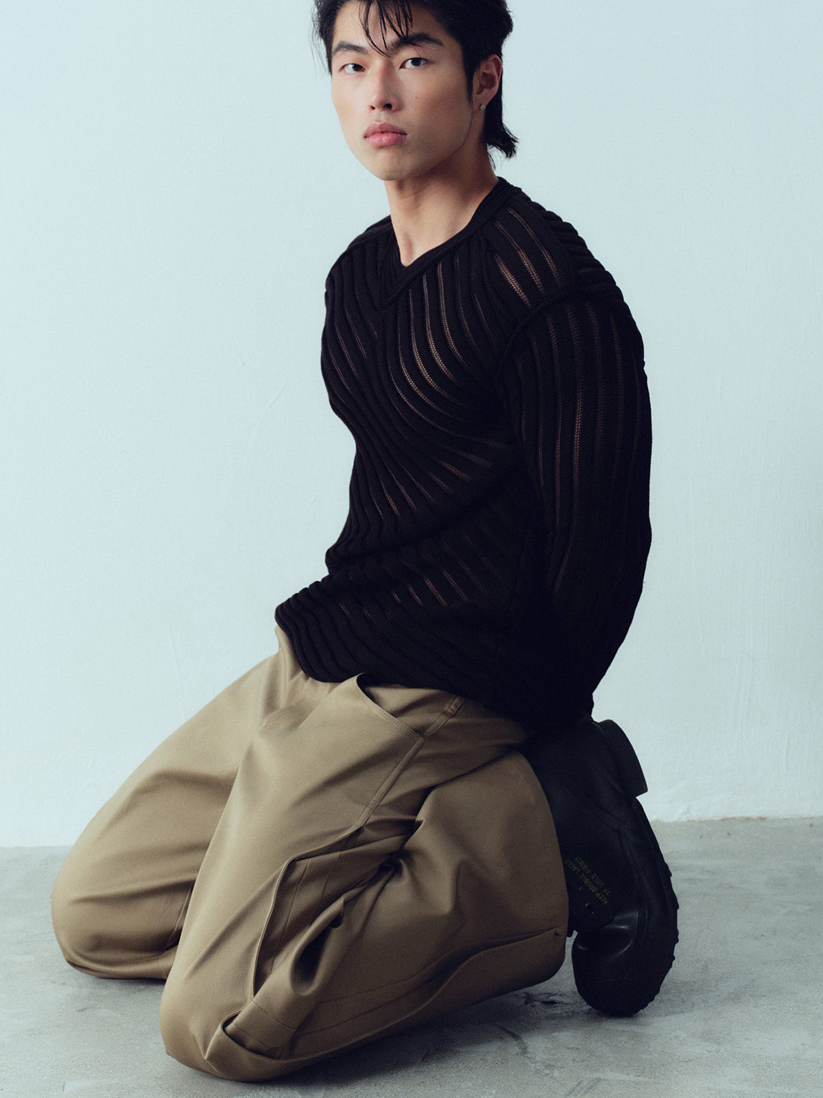 Black diagonal perspective slim fit sweater