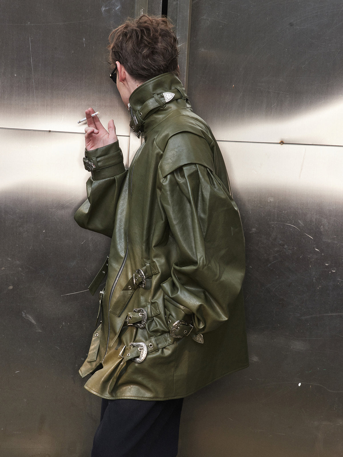 Vintage leather jacket with silhouette