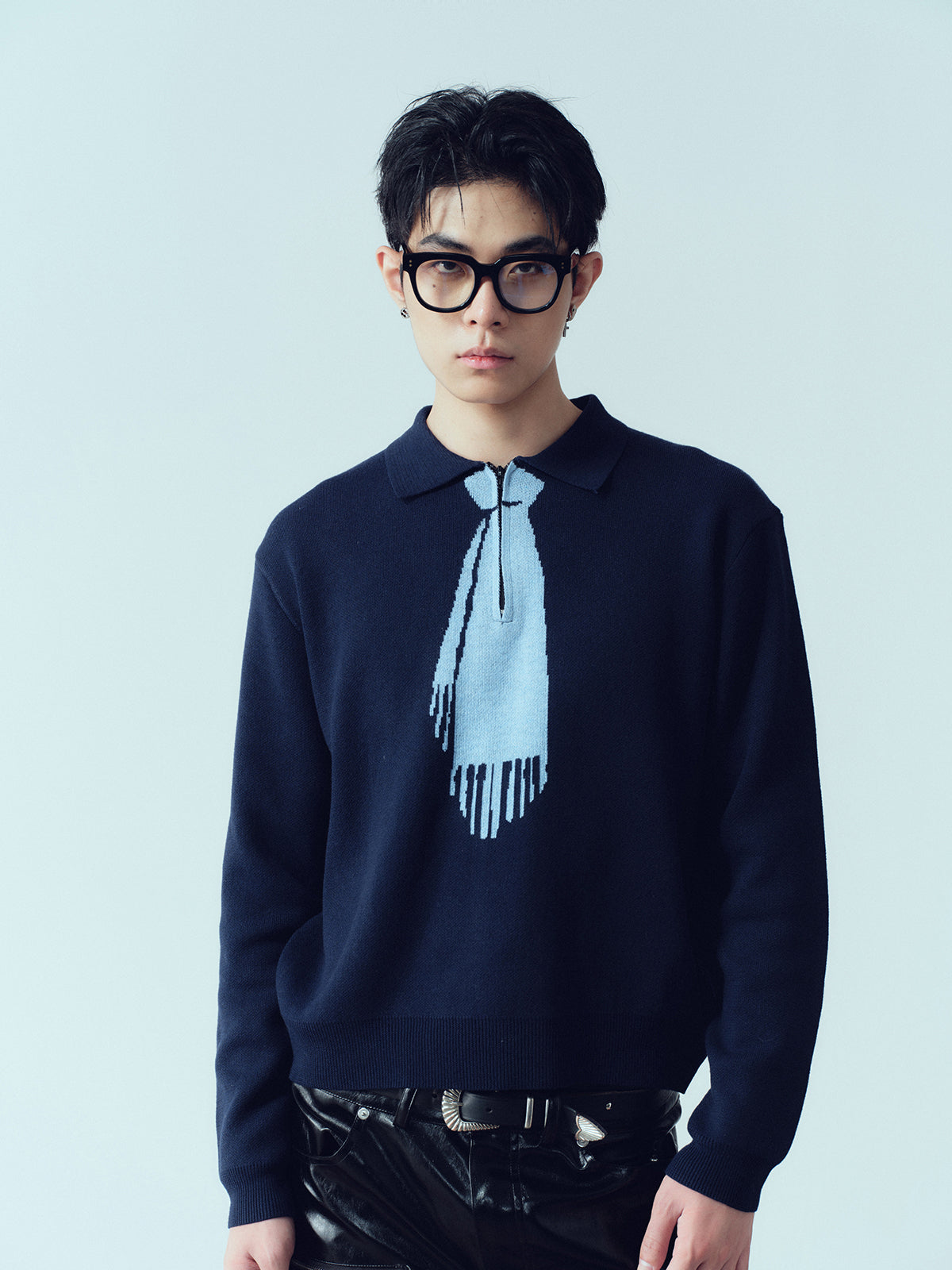 Tie Hook Flower Two tone Sweater
