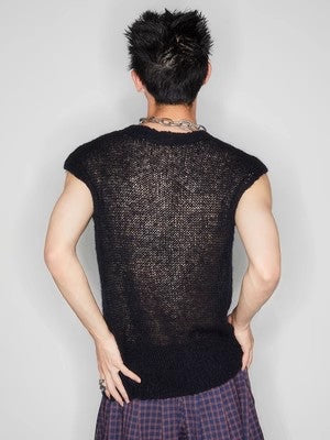 Rose Black Sleeveless Sweater