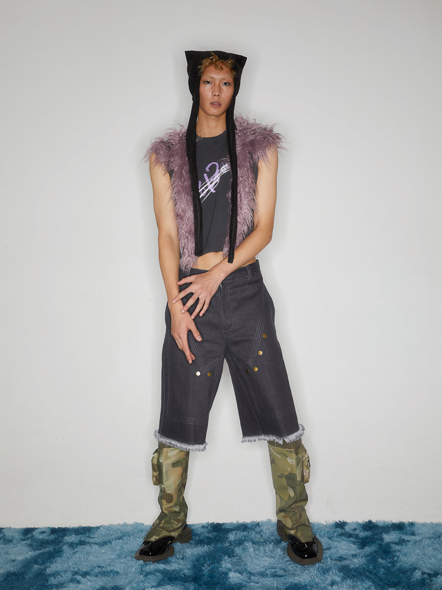 Workwear rivet rough edge shorts