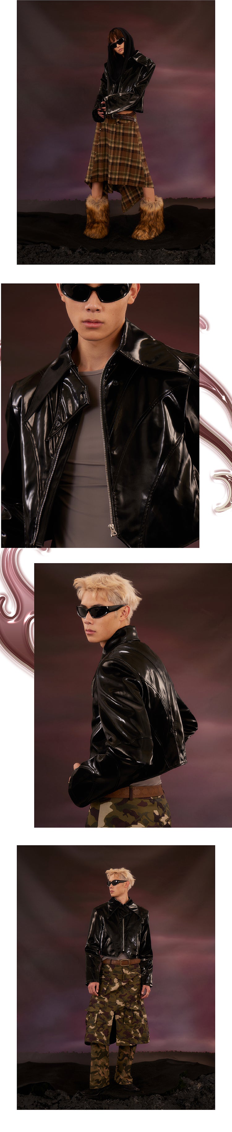Black patent leather short leather jacket