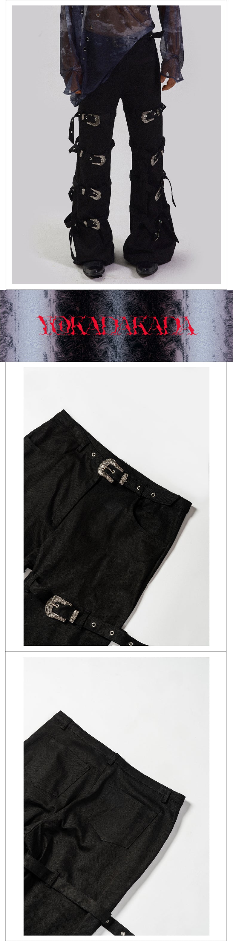 Strap retro carved iron buckle pants