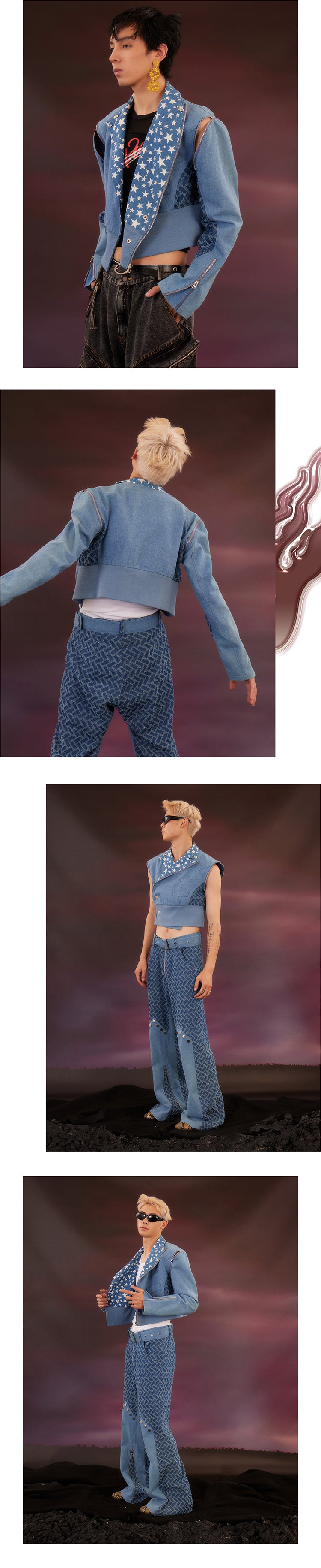 Denim sleeves detachable short jacket