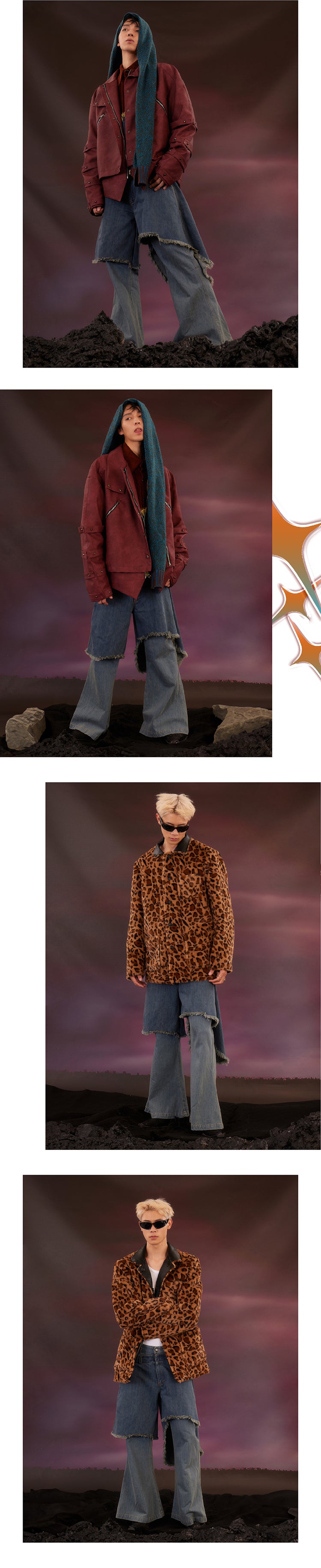 Double layered ruffled washed jeans