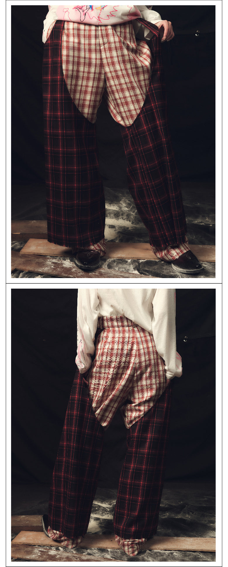 Double layered checkered pants