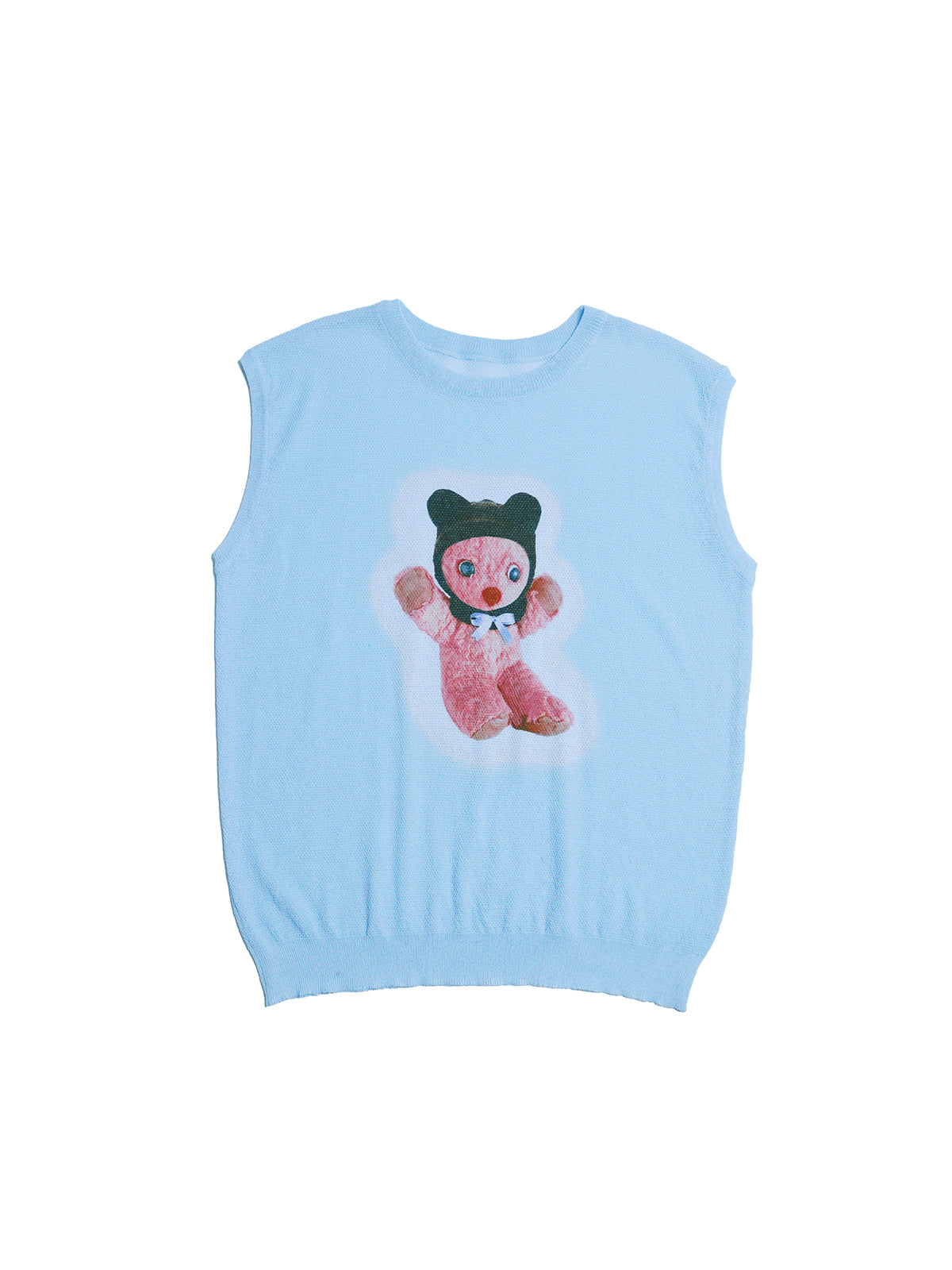Blue teddy bear printed sleeveless vest