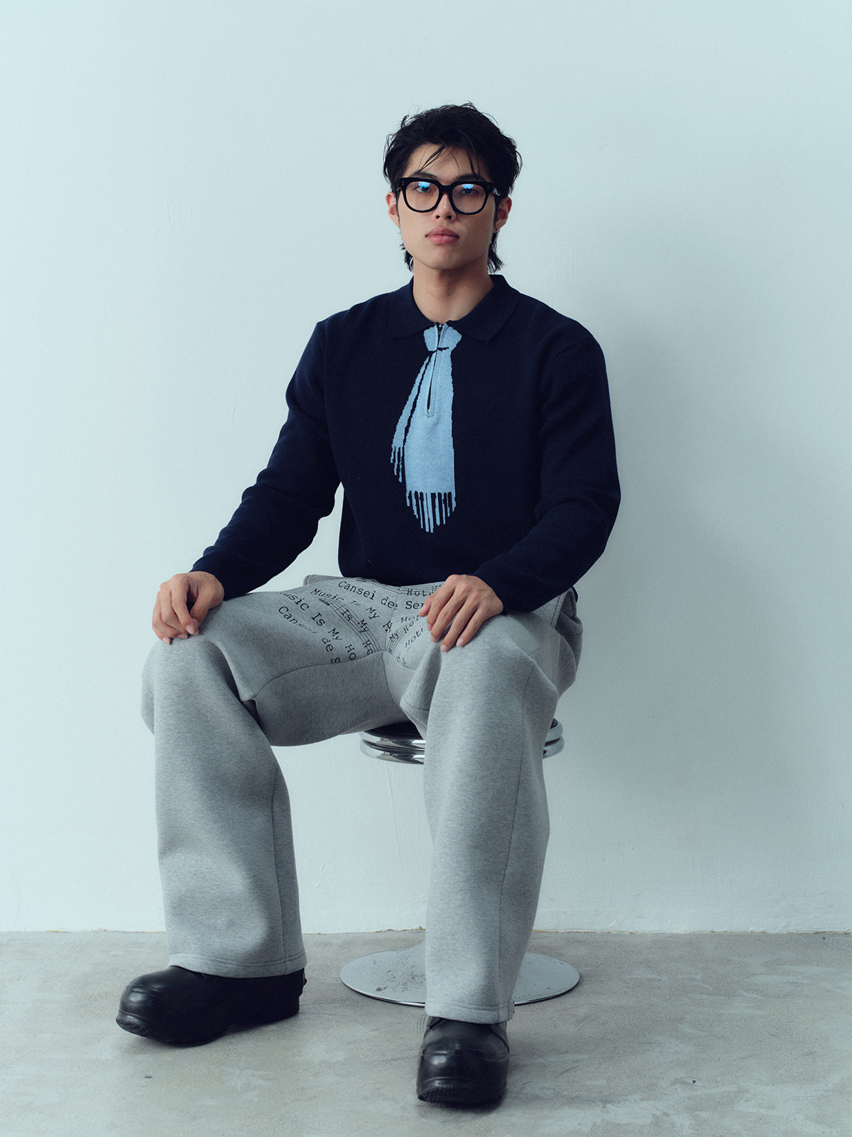 Tie Hook Flower Two tone Sweater
