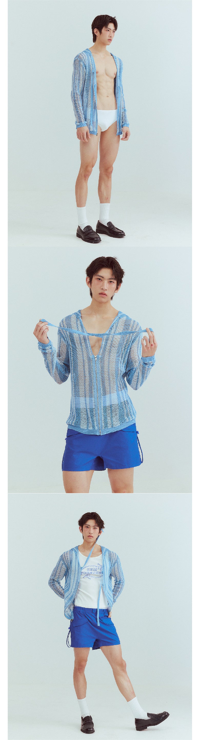 Vacation-style hollow-out knitted shirt