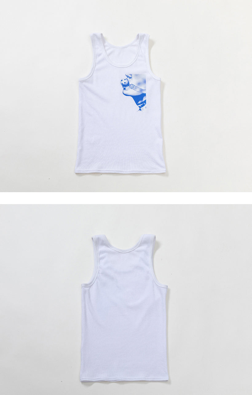 Mouth ball printed white vest