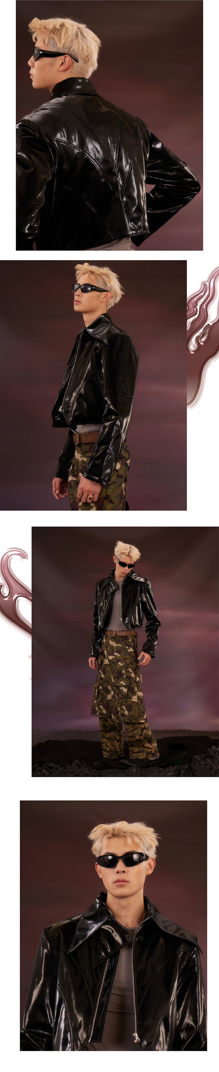 Black patent leather short leather jacket