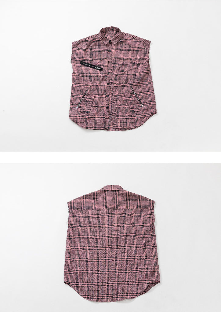 Checkered sleeveless zippered shirt