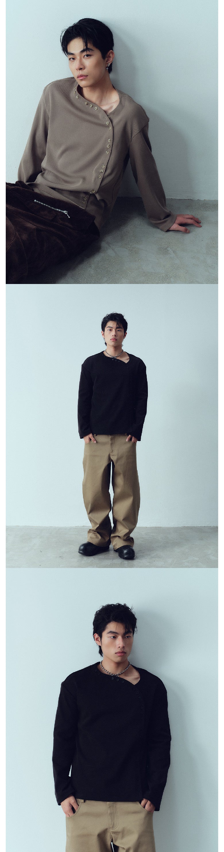 Curved collar slim fit long sleeved knitted top
