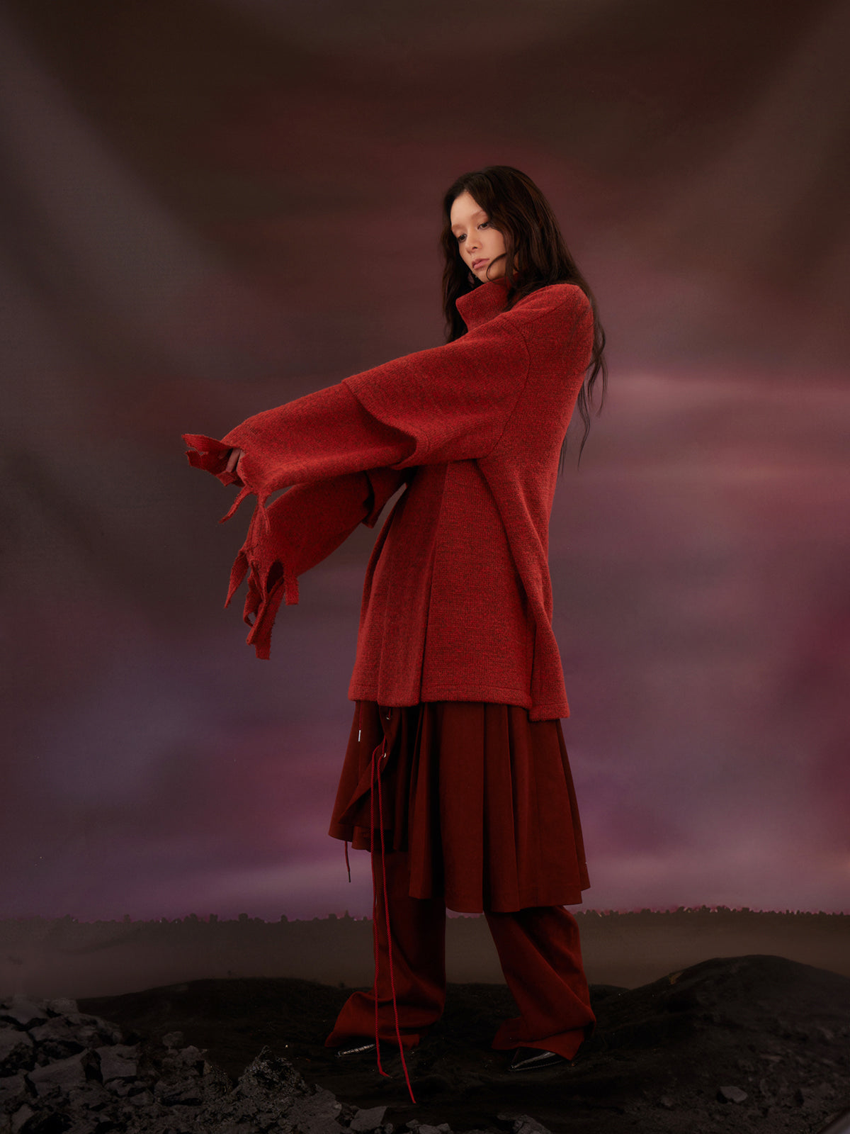 Scarf and tattered sweater