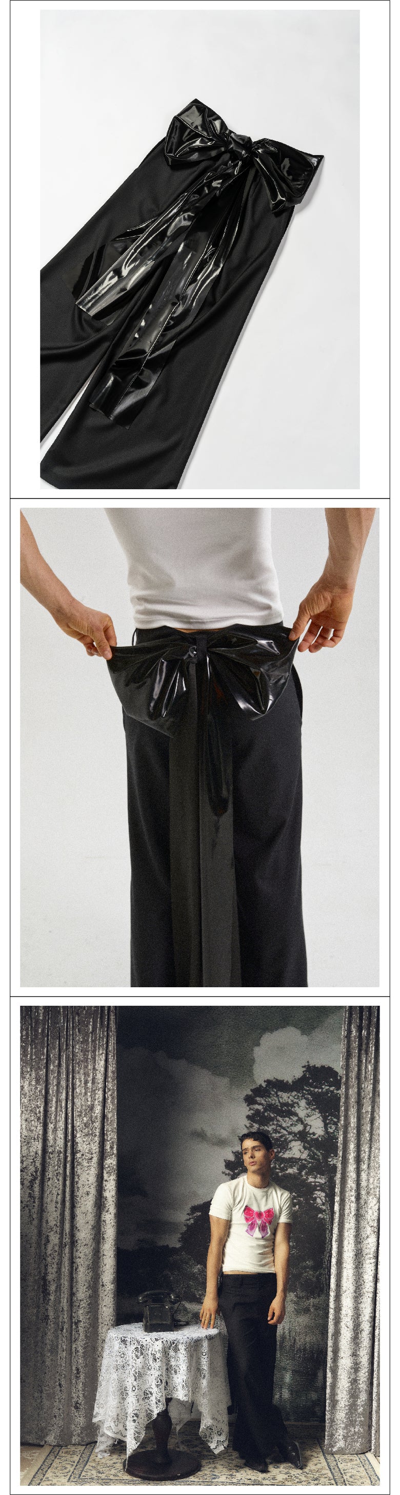 Lacquer leather back bow black pants