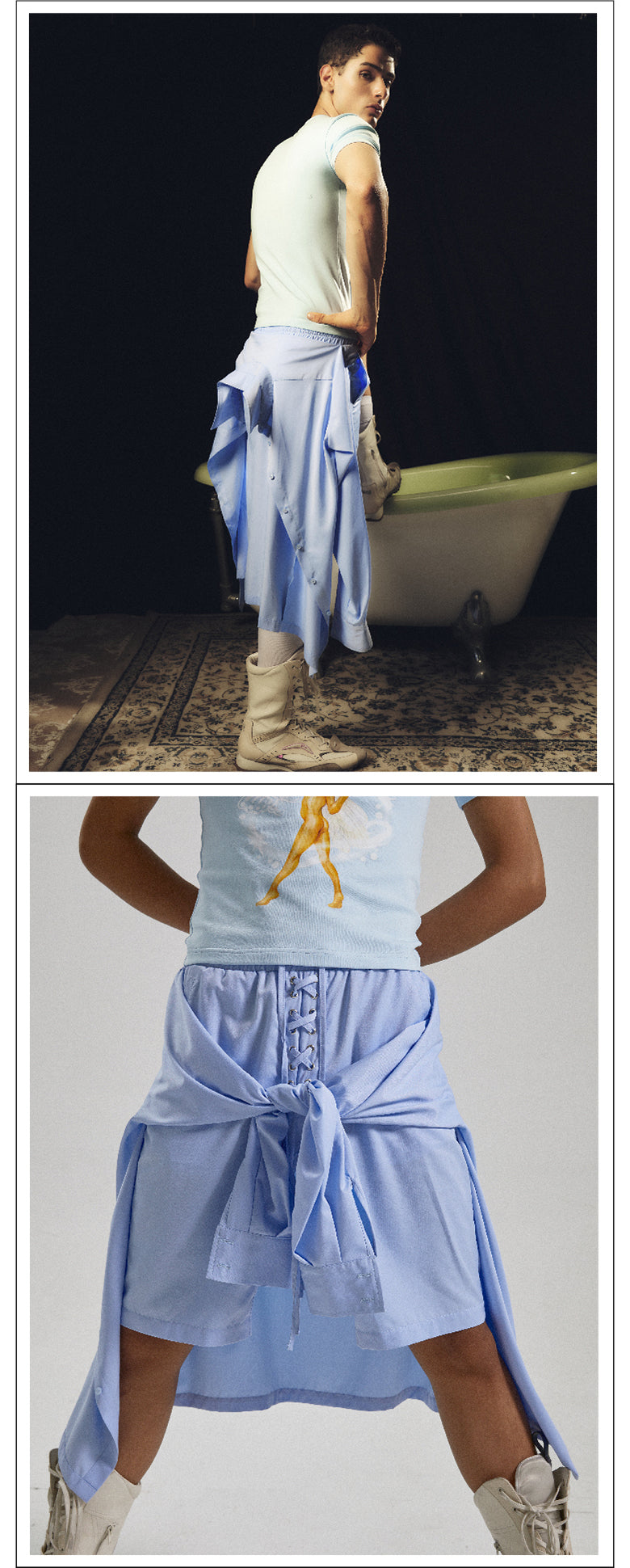 Light blue two piece shirt with strap shorts