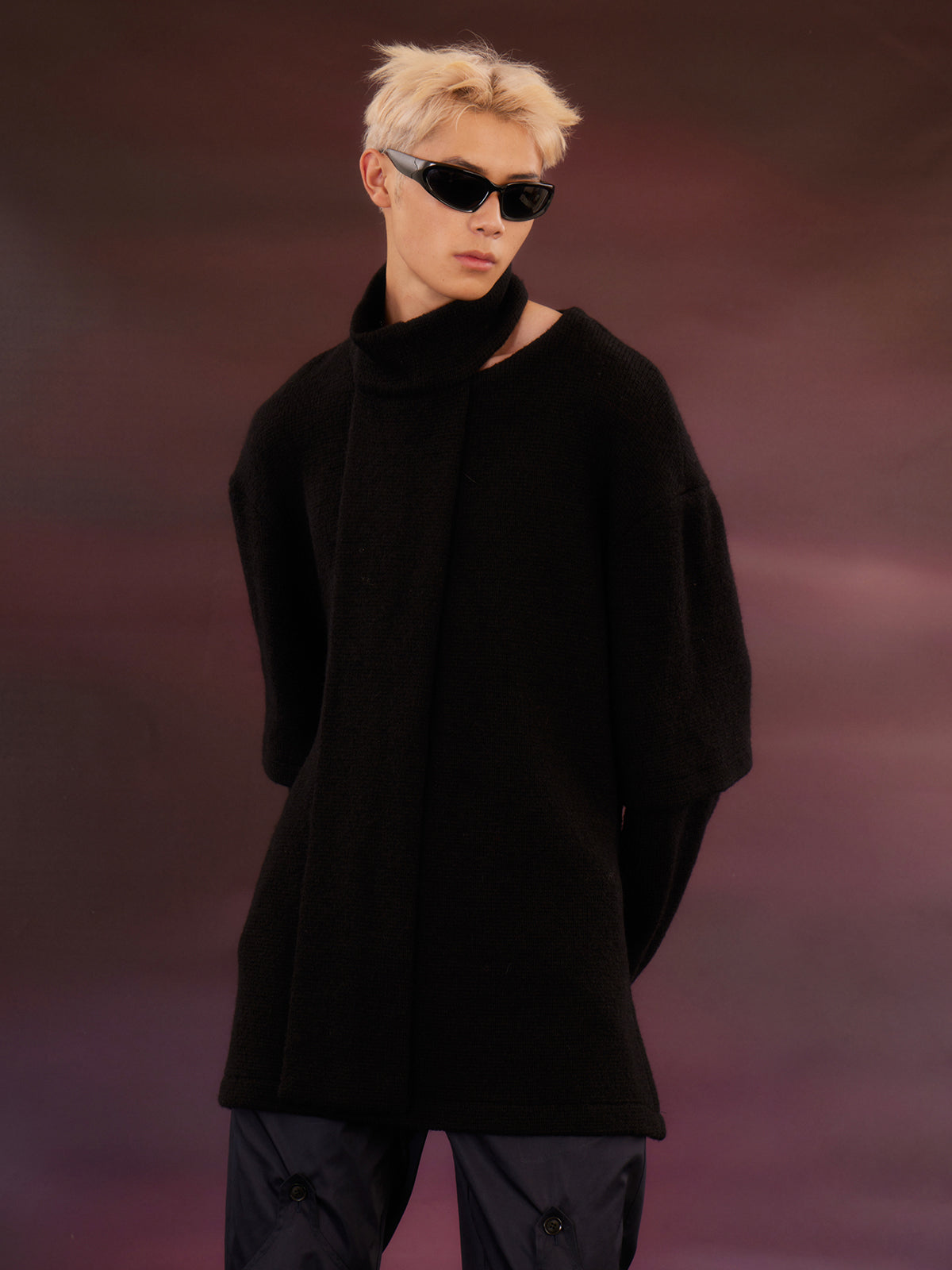 Black scarf tattered sweater