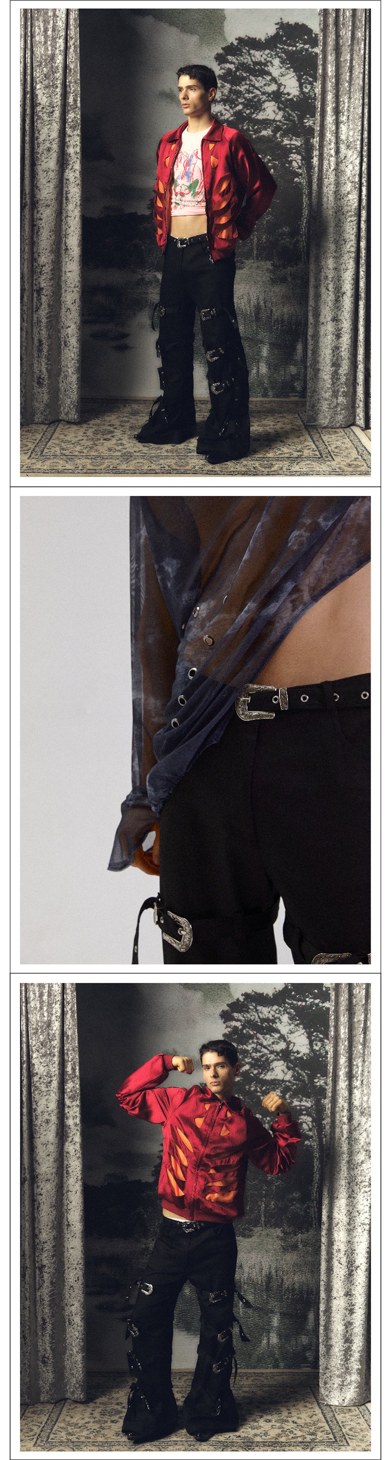 Strap retro carved iron buckle pants