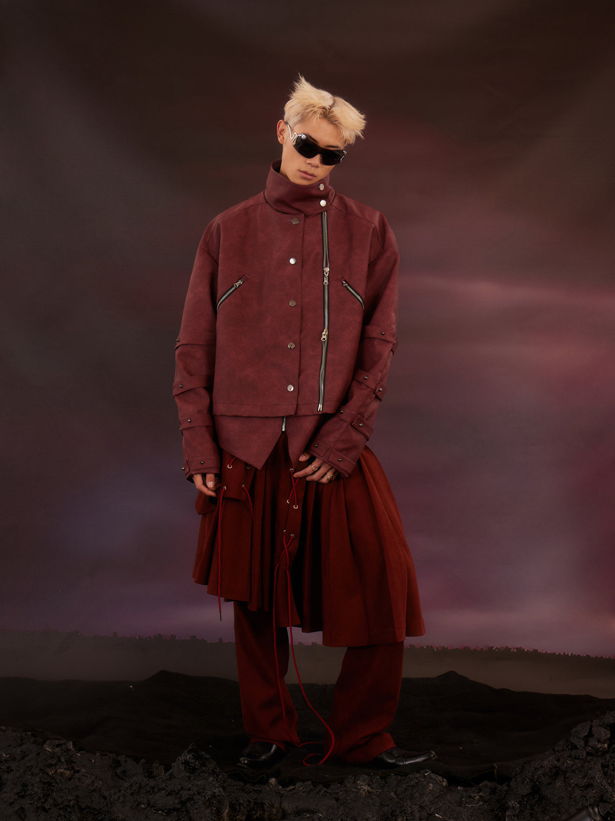 Maillard silhouette washed leather jacket