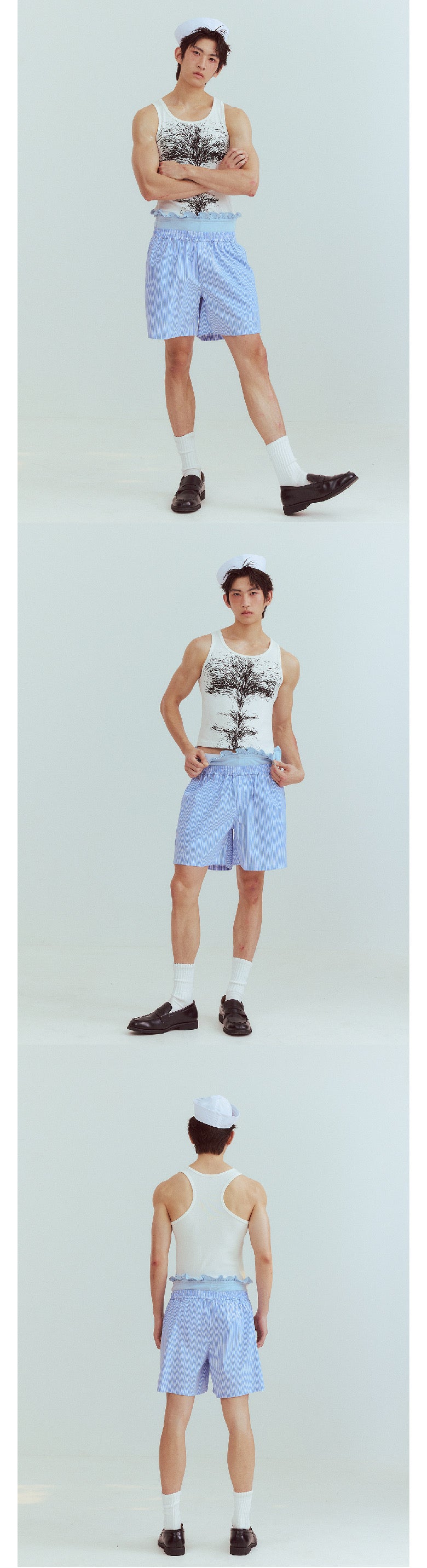 Ruffle-edged double-layered linen pants