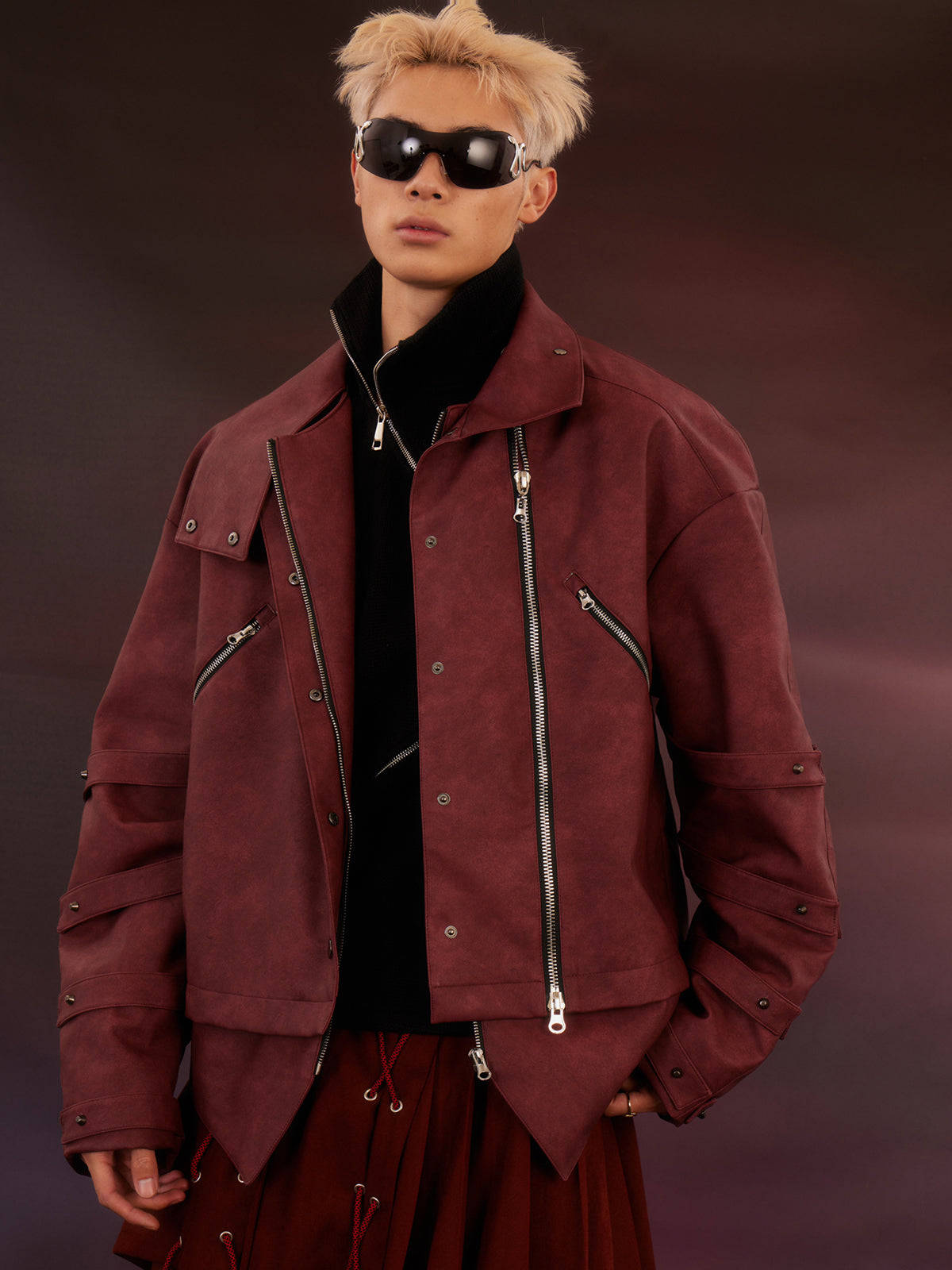 Maillard silhouette washed leather jacket