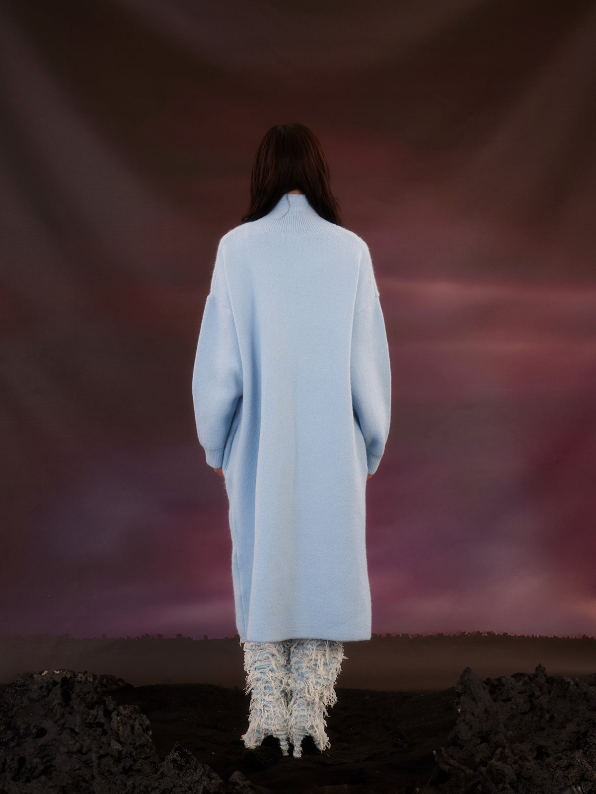 Light blue fish Bone Long Sweater