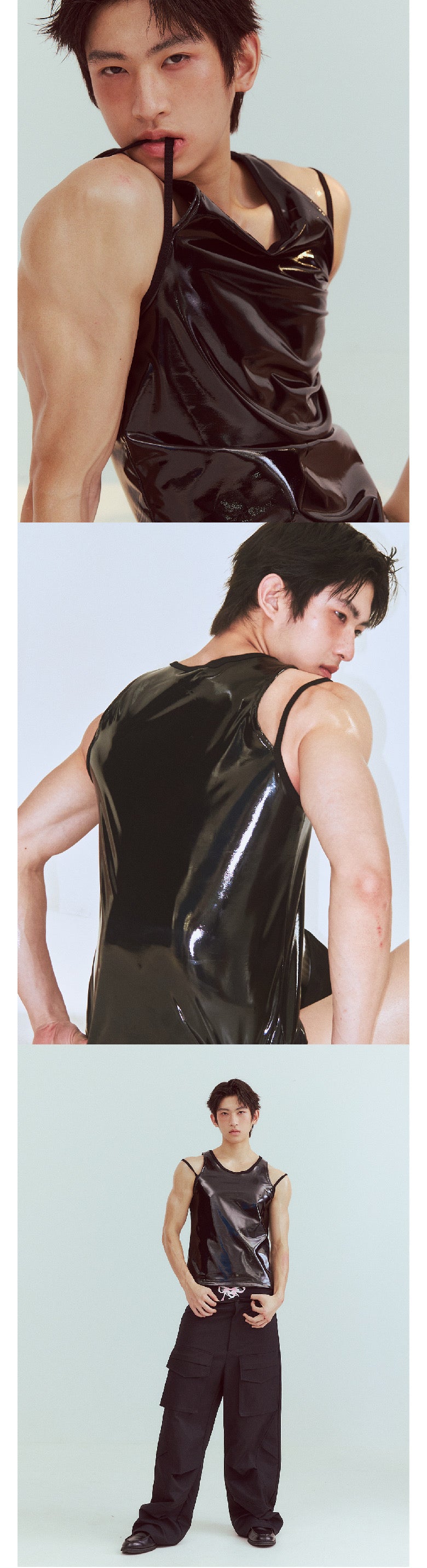 Patent leather deconstructed camisole