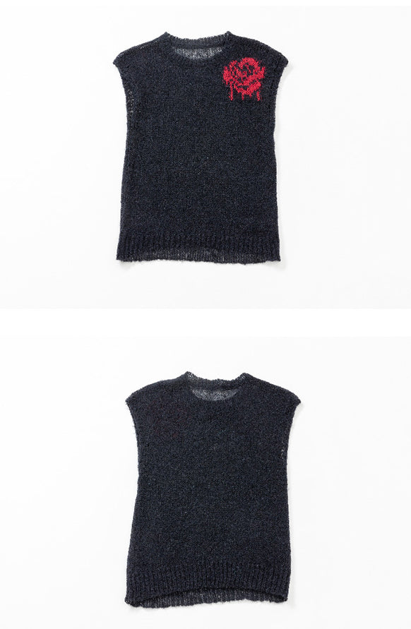 Rose Black Sleeveless Sweater