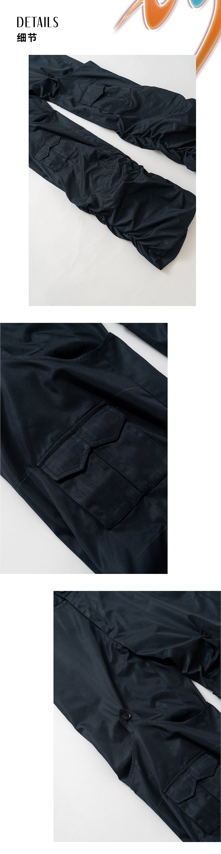 Blue outdoor pleated pants