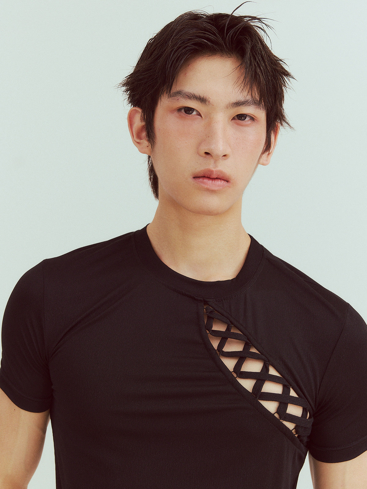 Ripped Cross-Back Short Sleeve Top
