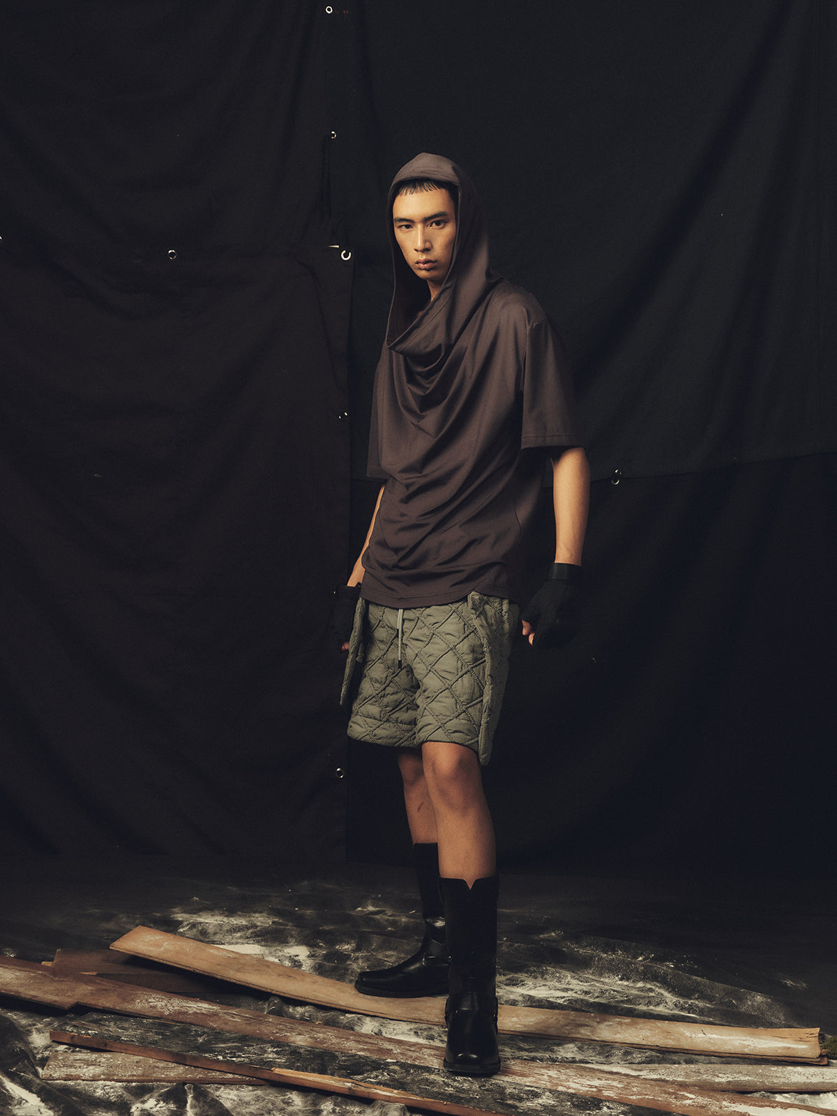 Boxing style pleated hoodie T-shirt