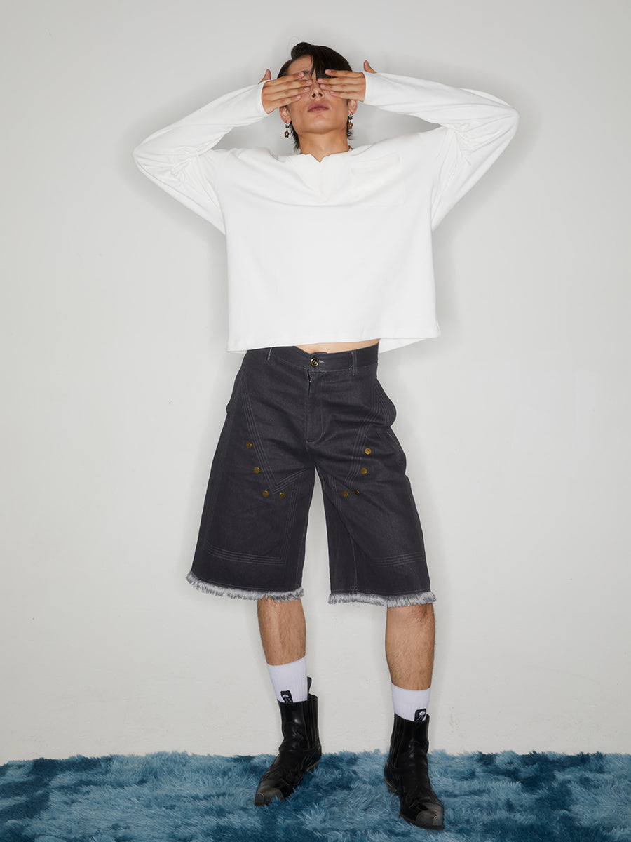 Workwear rivet rough edge shorts