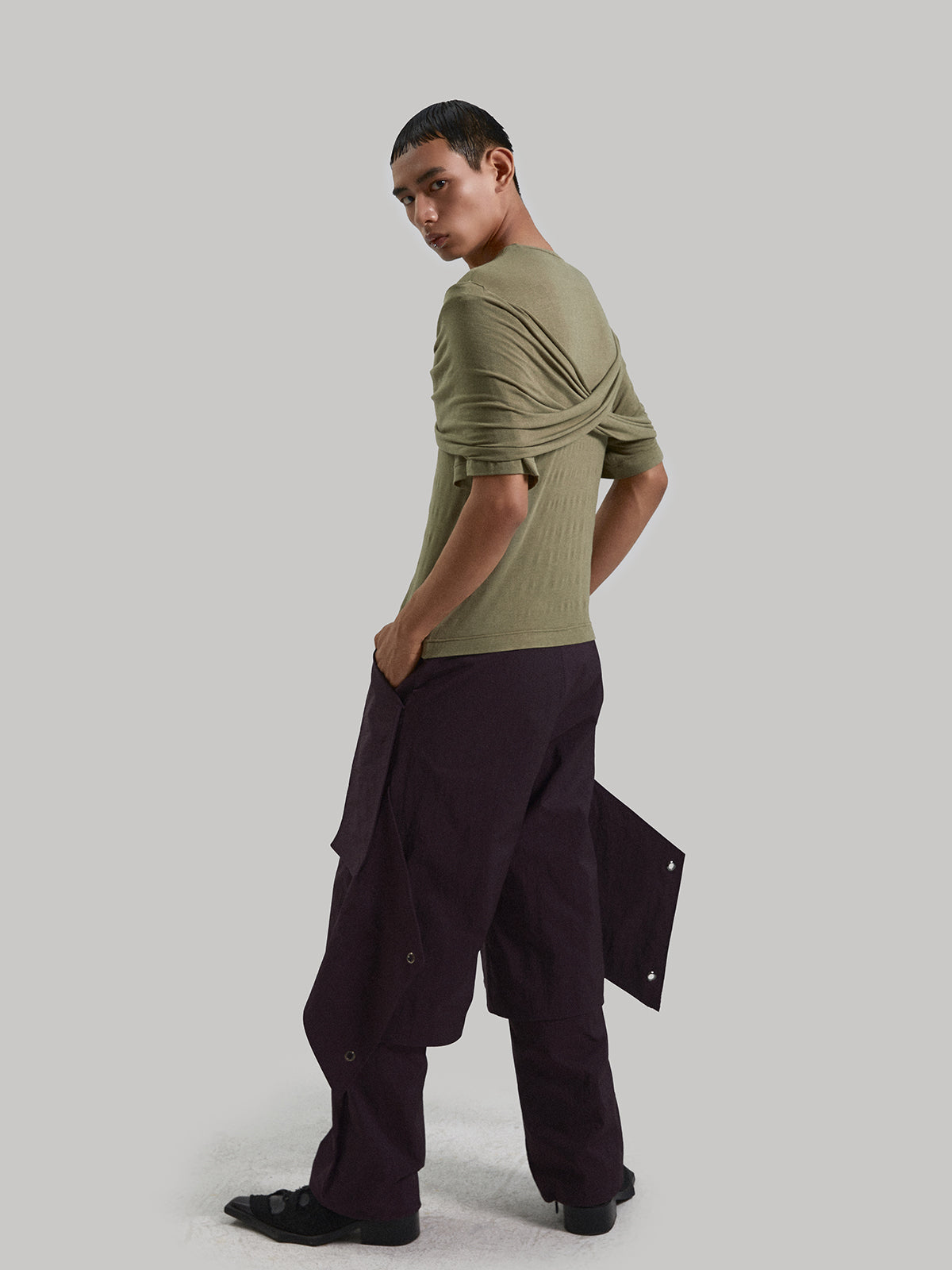 Two tone cross strap top