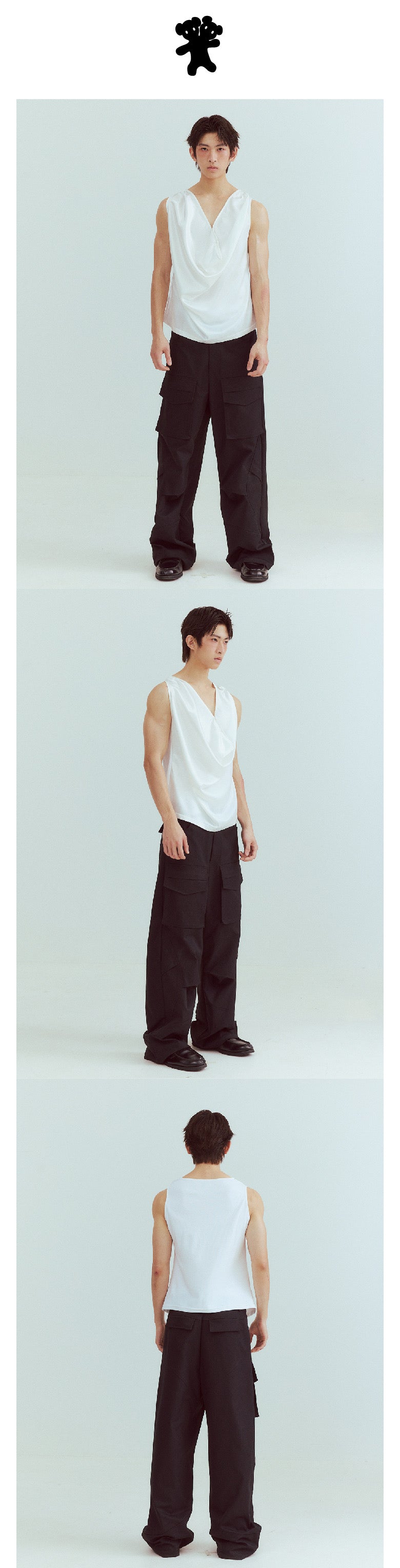 Loose-fitting deep V-neck sleeveless shirt