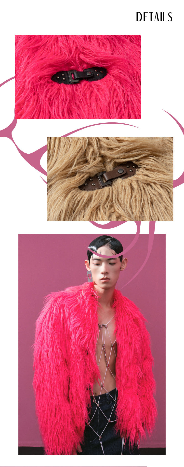 Vintage leather button long fur coat